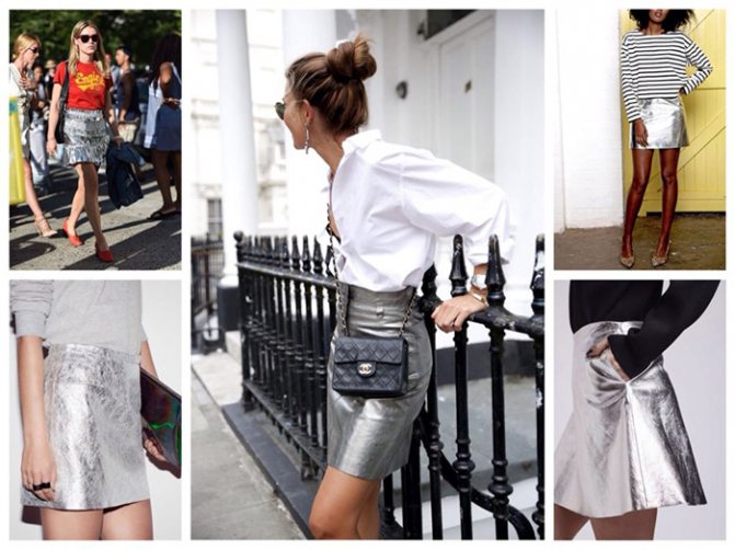 Юбки из металлизированных тканей летом фото